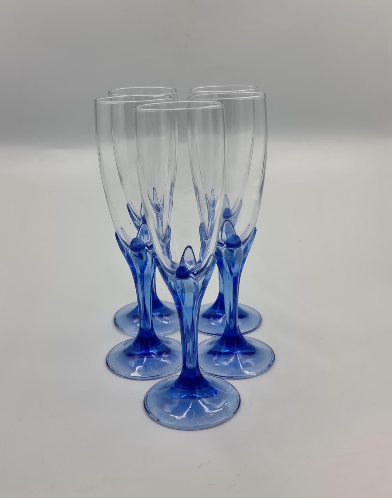 Vintage Bormioli Rocco Bouquet Glasses, Blue Stem Italian