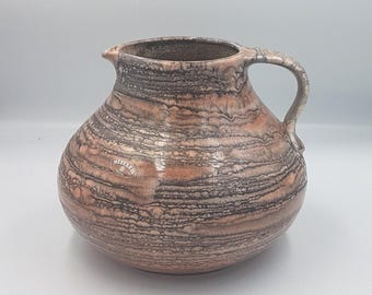 Vintage Steuler West German Pottery Vase, Pink Grey Handled Jug, 1970s
