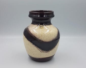 Vintage Bay West German Pottery Vase, Cream & Brown Stripe, 1960s