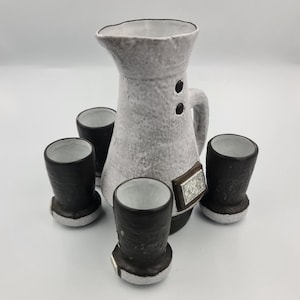 Jarra y tazas vintage de cerámica Ceramano, esmalte Fata Lava, serie Domino