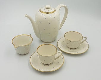 Servizio da caffè in porcellana svizzera Langenthal, anni '40, con dettagli dorati