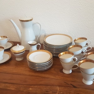 Rosenthal Form 2000 by Raymond Loewy Porcelain Tea Coffee Dessert Service Set Gilded