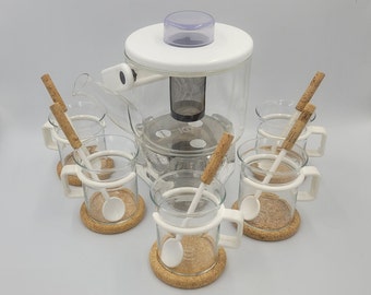 Vintage Bodum Tea Set, Carsten Jorgensen, Glass Teapot & Cups, 1980s