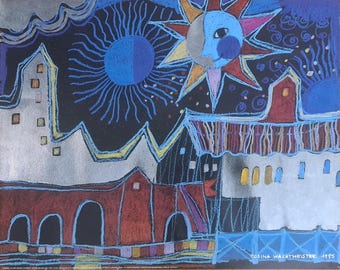 Rosina Wachtmeister &#39;Cat Artist&#39; Verkerke Edición especial &#39;Civita Castellana&#39; 1995 Imagen enriquecida con lámina de plata, sin marco 50 x 40 cm
