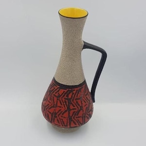 Vintage Dumler & Breiden Pottery Vase, Red Black Glaze, West German c.1950s