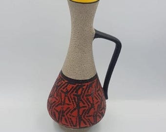 Vintage Dumler & Breiden Pottery Vase, Red Black Glaze, West German c.1950s