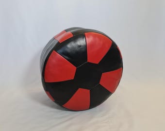 Vintage Faux Leather Pouf Ottoman in Black and Orange, c.1960s