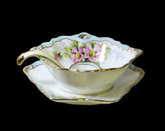 Early Nippon Hand Painted Mayonnaise Bowl And Ladle Set