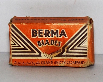 Vintage Berma Razor Blades Grand Union Company Retro Bath Men's Grooming Supermarket Advertising