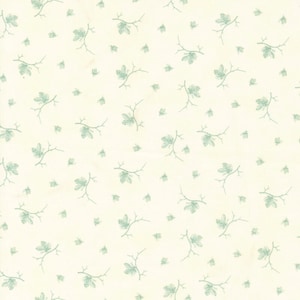 May include: A white background with a repeating pattern of green leafy branches and small green bees.