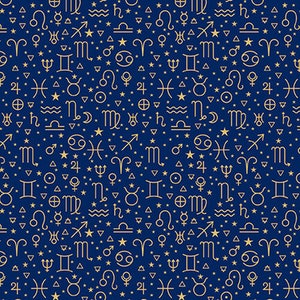 Signs from Above Allover Symbols by Henry Glass 9597M-77 Navy sold by the 1/2 yd.