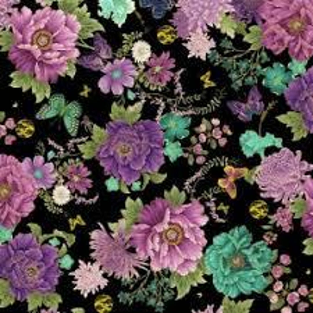 Shizuka by Chong-a Hwang for Timeless Treasures FLEUR CM3161 Black Sold ...