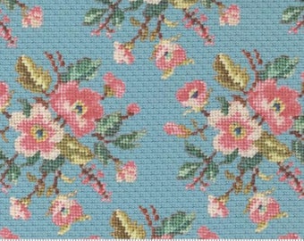 Leather And Lace Amazing Grace by Cathe Holden for Moda Fabrics M7402-16 Blue sold by the 1/2 yd.