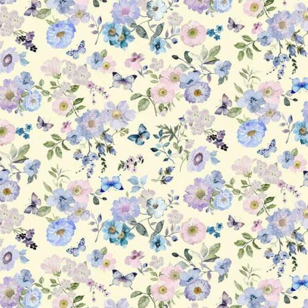 Fleur Medium Floral and Butterflies by Timeless Treasures CD 2909-cream ...