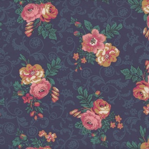 Bedford by Mary Koval for Windham Fabrics 53145-4 Navy sold by the 1/2 yd.