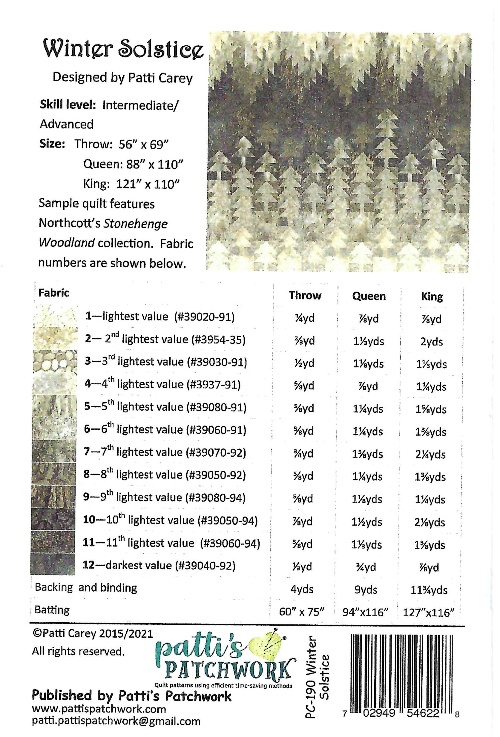 Winter Solstice Quilt Pattern by Patti Carey Throw 56"x69", Queen 88 ...