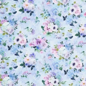 Ramo floral con carta de amor de Timeless Treasures #Fleur-CD2369-Blue, vendido por 1/2 yarda.