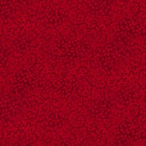 Puede incluir: Un patrón de tela sin costuras en un tono rojo intenso. El diseño presenta un patrón repetitivo de pequeños puntos texturizados y formas arremolinadas en espiral, creando una textura rica y ornamentada. El efecto general es una superficie densa y visualmente compleja.