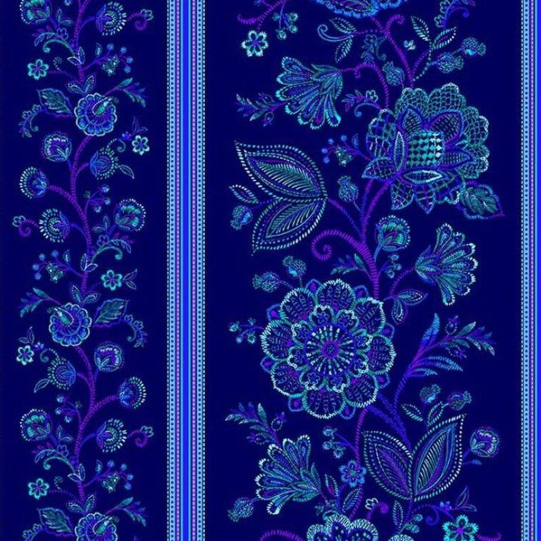 Indigo Garden Border Stripe by Timeless Treasures CD3412 Sapphire Sold ...