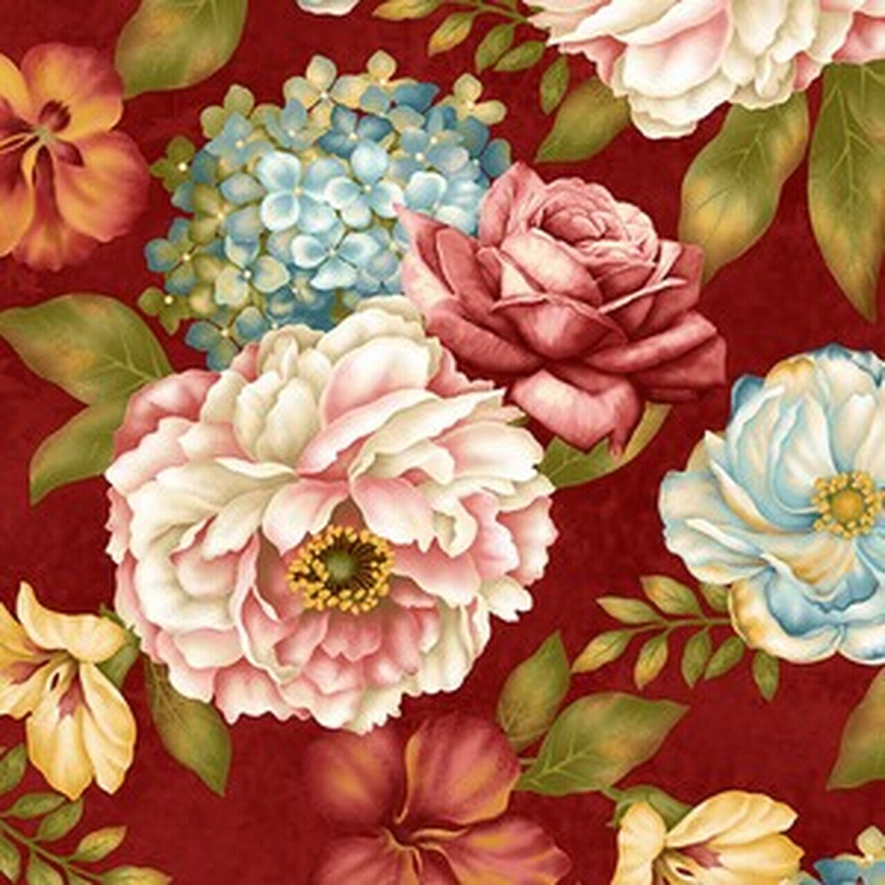 Flower Girl by Margot Languedoc for Henry glass 8050-88 Red sold by the 1/2 yd.