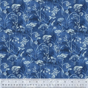 Botanical Blues Wild Flowers by Whistler Studios 53670-6 sold by the 1/2 yd.