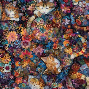Calico Cat Floral från Timeless Treasures CD4113 Multifärgad säljs i 1/2 yard-storlekar.