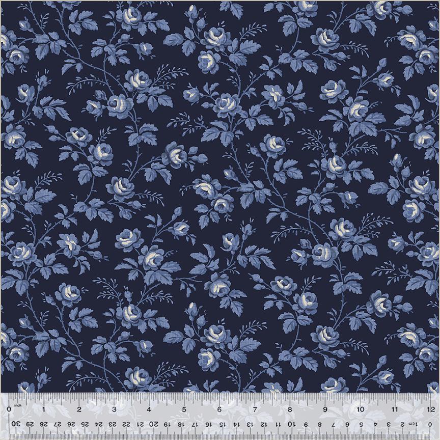 Jasper Blue Rose Hedge by Whistler Studios for Windham Fabrics 54369-2 Indigo sold by the 1/2 yd.