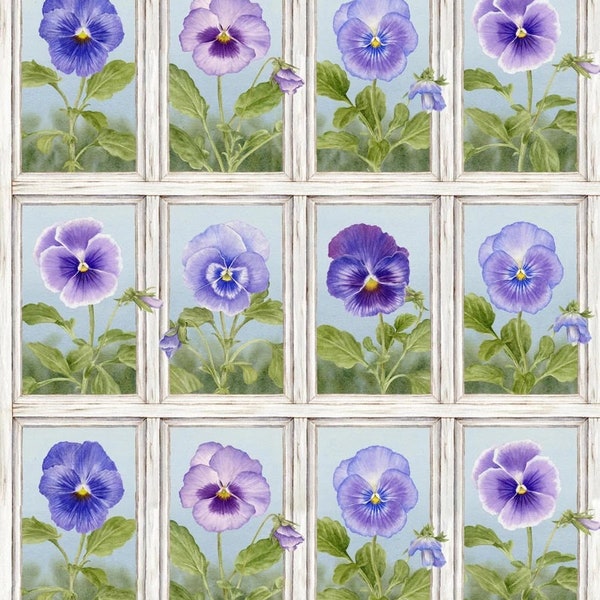 Pretty As a Pansy by Jane's Garden for Henry Glass 1008-01 Window Pane sold by the 1/2 yd.