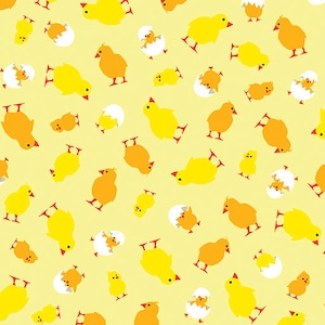 Henrietta Hen Here Chick Chick by Maria Kalinowski for Kanvas 8591-33 Yellow sold by the 1/2 yd.