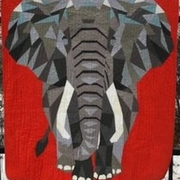 Elephant Abstractions Quilt Kit Red Background 54"X60"