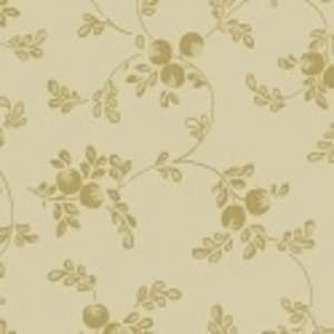 May include: A seamless pattern featuring a repeating design of delicate gold vines with small, round, gold fruit. The background is a light cream color.