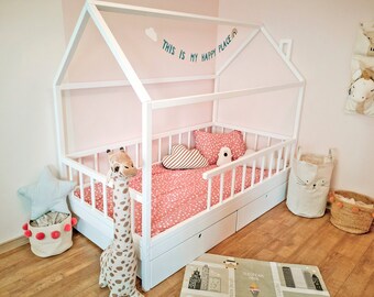 Little Village House Bed With 4 Removable Railings And Storage Etsy
