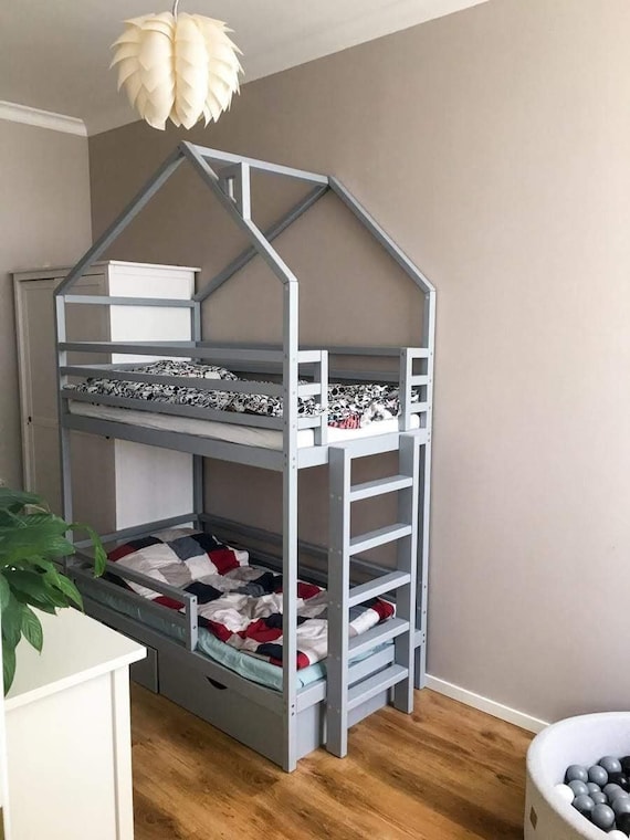 Bunk Double Bed With Storage Drawers Montessori Children Loft Bed House