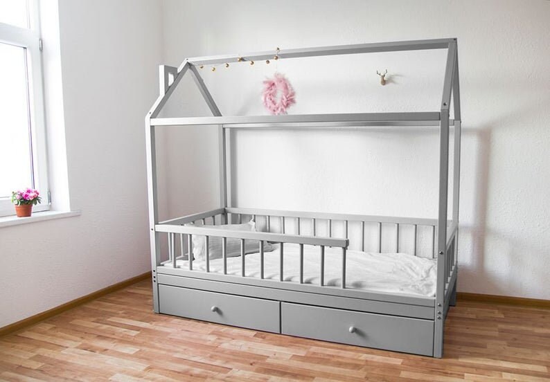 Little Village House Bed With 4 Removable Railings And Storage Etsy