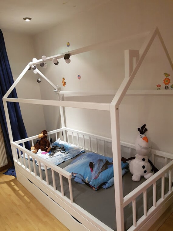 Little Village House Bed With 4 Removable Railings And Storage Drawers Montessori Children Bed House Wooden Frame