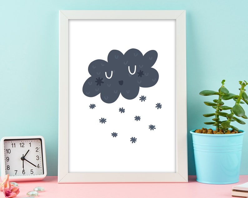 Rainy Heart Cloud Typography Print Boho Nursery Decor Neutral Housewarming Gift Nursery Wall Art Decor
