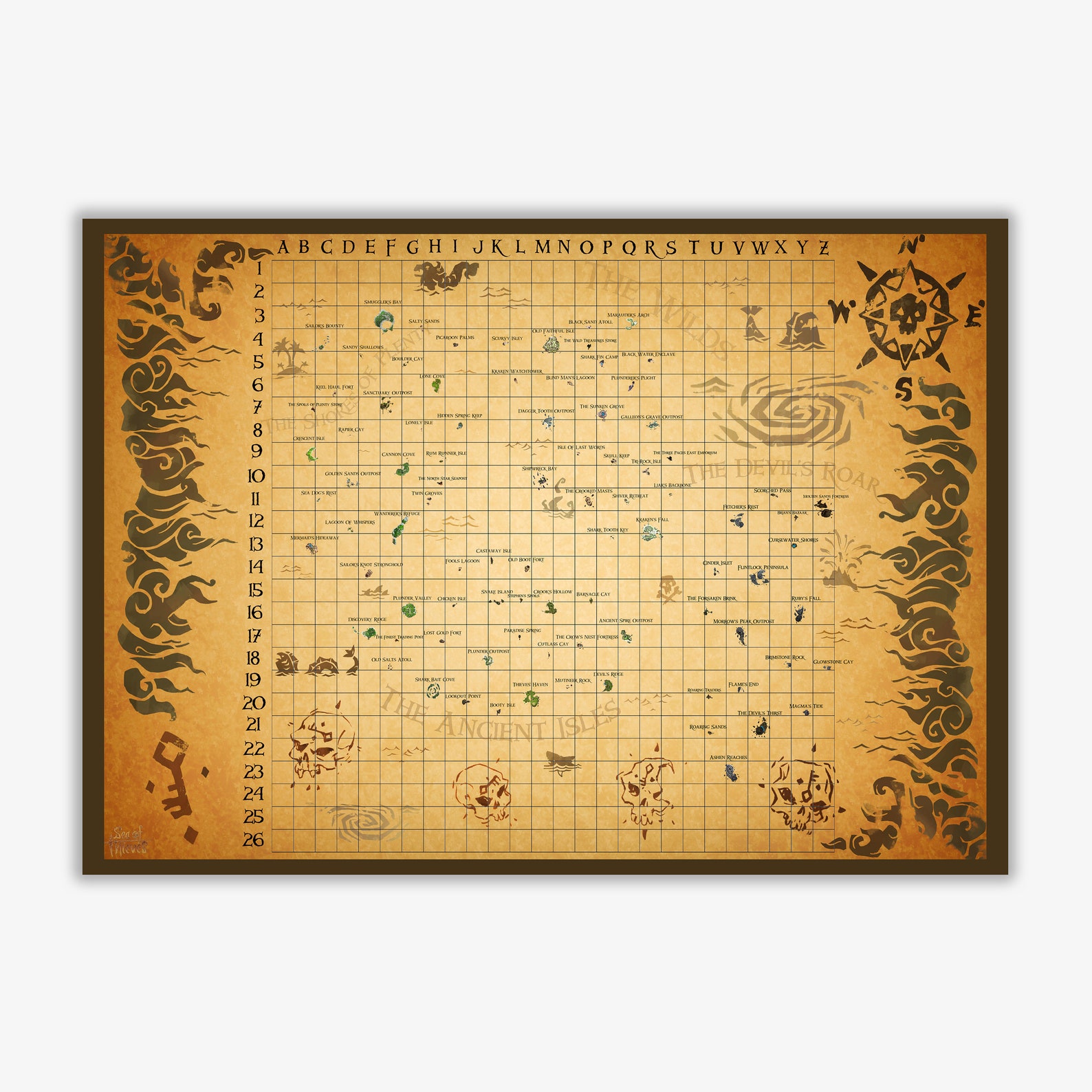 Sea of Thieves Poster Gaming Map Print Framed Gaming Art Etsy