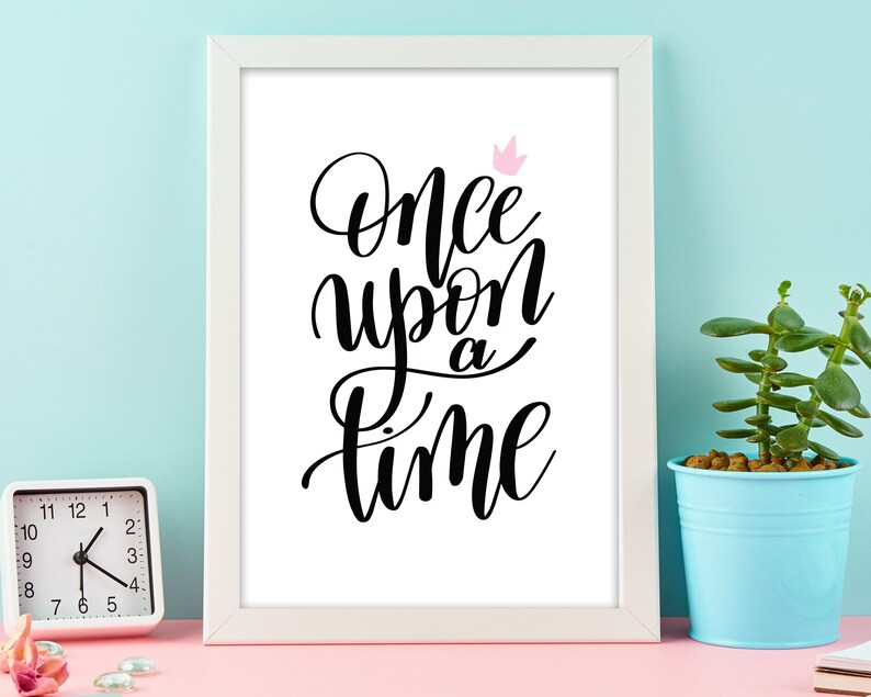 Nursery Wall Art Decor Once Upon A Time Black Typography Print Boho Nursery Decor Neutral Housewarming Gift