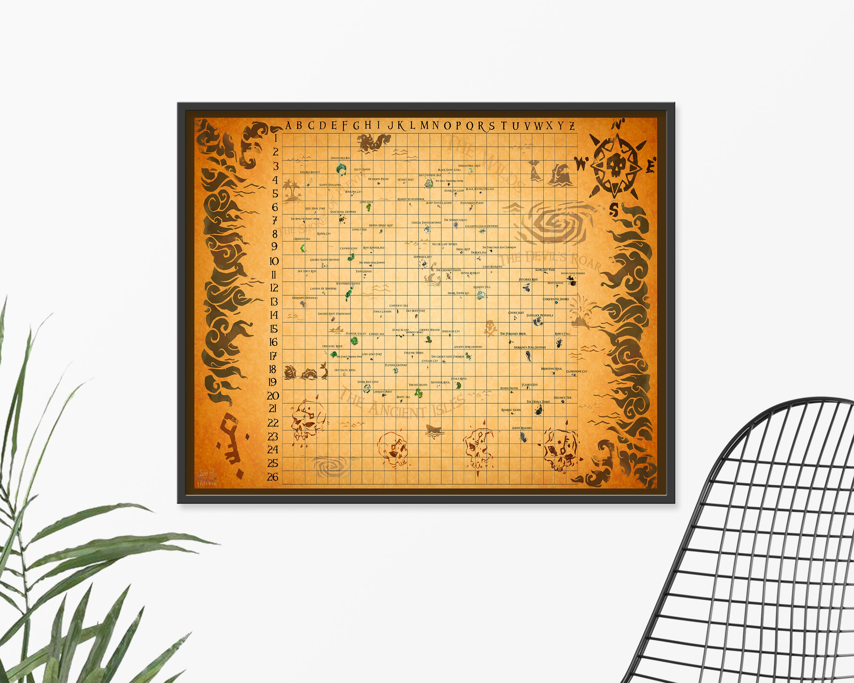 Sea of Thieves Poster Gaming Map Print Framed Gaming Art Etsy