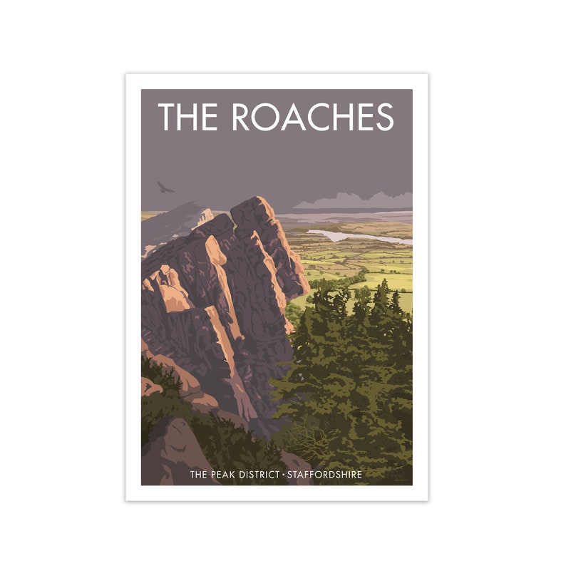 Modern Art Travel Decor Housewarming Gift Art Deco Print Roaches Peak District Framed Travel Art Print City Art Vintage Travel Poster