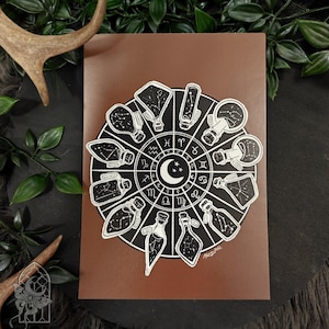 Roue du zodiaque astrologie linogravure impression style A5 impression