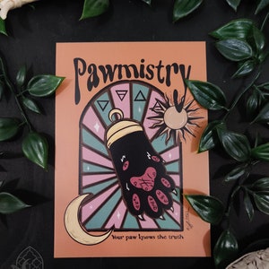 Impression de carte postale style empreinte de patte de chat astrologie chiromancie Pawmistry