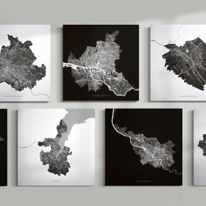 Gewenste locatie op metaal: Individuele stadsplattegrond op aluminium | Stadsplan | Wanddecoratie metaal | Muurschildering stad | Decoratie huis | vmaps