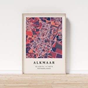 Alkmaar | Poster Mappa della città | Mappa della città moderna con motivo a mosaico | Poster con coordinate per la casa | Murale | decorazione murale | casa di campagna
