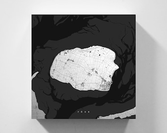 Metal sign Föhr, map in minimalist design, print on real metal, decoration for home & office, maritime North Sea decoration by vmaps