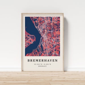 Bremerhaven | Poster Stadtplan | Moderne Stadtkarte mit Mosaik-Muster | Poster mit Koordinaten für Zuhause | Wandbild | Wandschmuck