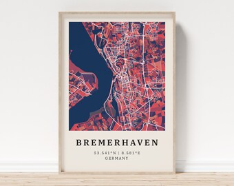 Bremerhaven | Poster city map | Modern city map with mosaic pattern | Poster with coordinates for home | Mural | Wall decoration