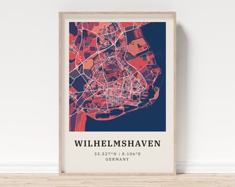Wilhelmshaven | Poster city map | Modern city map with mosaic pattern | Poster with coordinates for home | Mural | Wall decoration