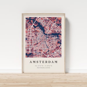 Amsterdam | Poster Stadtplan | Moderne Stadtkarte mit Mosaik-Muster | Poster mit Koordinaten für Zuhause | Wandbild | Wandschmuck | Landhaus