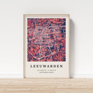 Leeuwarden | Poster Stadtplan | Moderne Stadtkarte mit Mosaik-Muster | Poster mit Koordinaten für Zuhause | Wandbild | Wandschmuck